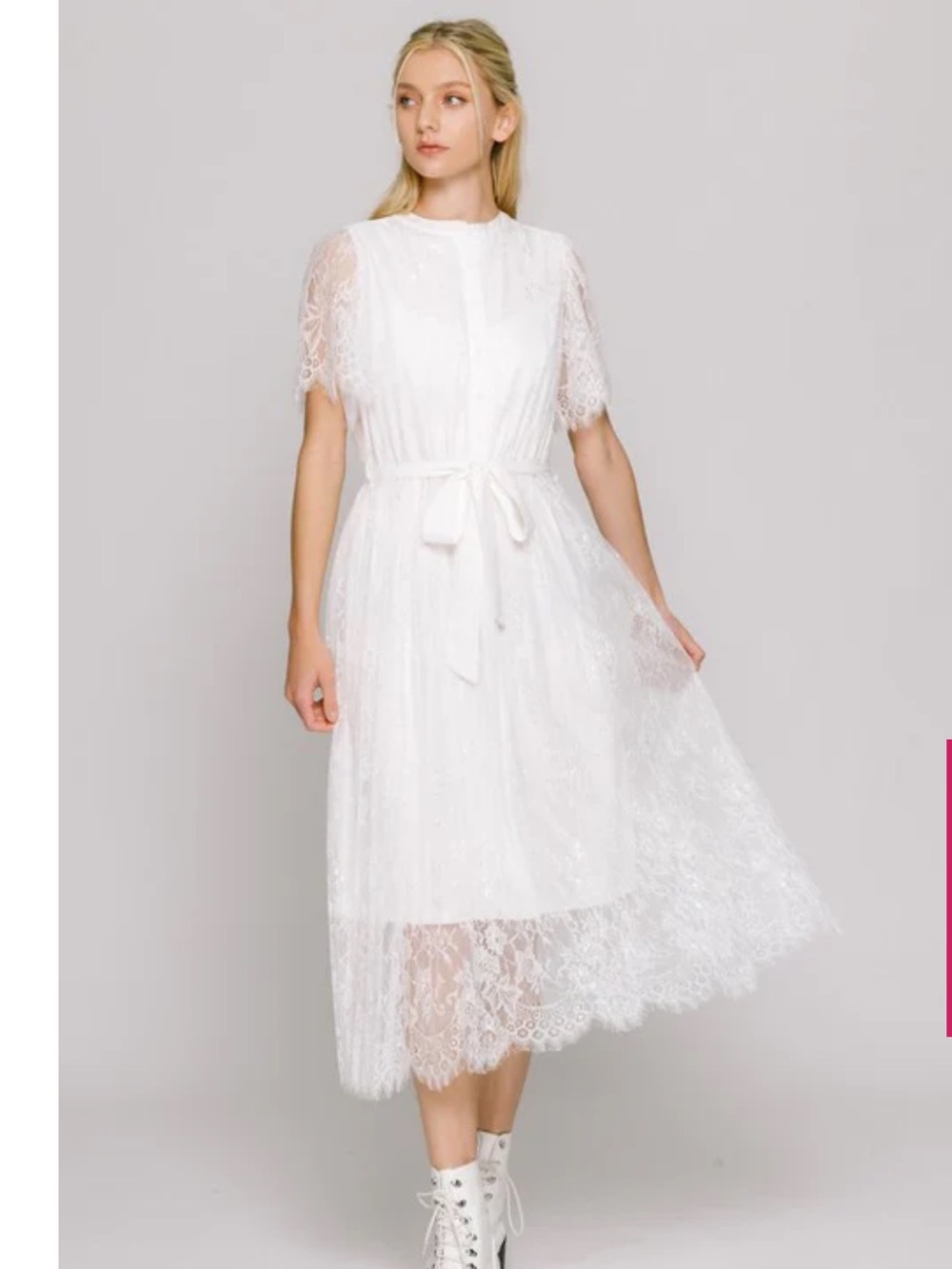 CALISTA White Lace Midi‎ Dress Medium Bridal Bachelorette Ethereal Romantic